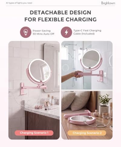 8" Wall Mounted lighted Makeup Mirror,Double Sided 1x/10x Magnifying Mirror