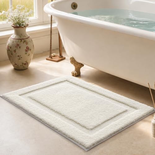 LUMI Soft Bathroom Rugs Absorbent, Non Slip Bath Mat 20x32, Ivory White