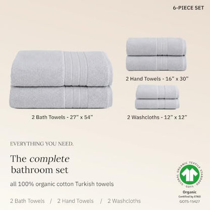 California Design Den Organic Cotton Towel & Washcloth Set of 6, Light Grey