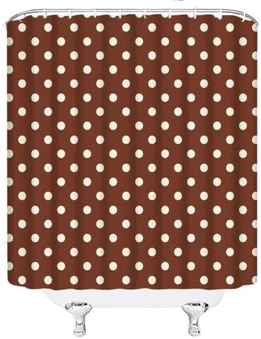 Polka Dot Shower Curtain Brown White Dots Vintage Retro Fabric Decorative Bathroom Curtains with Hooks,75" Wx70 H