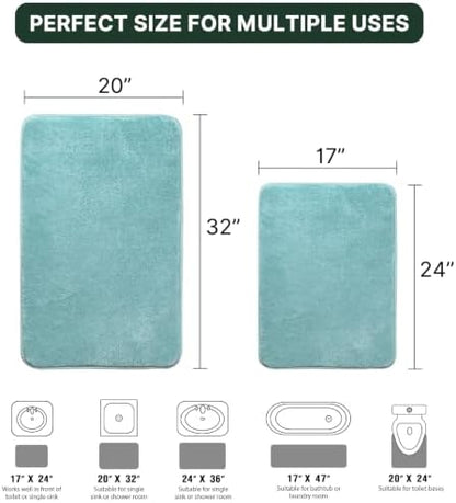 H.VERSAILTEX Bath Mat Memory Foam Set Bathroom Rug Set Flannel Velvety Bath Mat Luxury Extra Soft and Absorbent Non Slip Rugs for Bathroom/Bedroom Washable(2 Pack- 20"x 32"/ 17"x 24", Eggshell Blue)