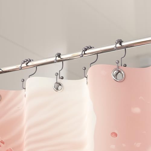 Titanker Shower Curtain Hooks Rings, Rust-Resistant Metal Double Glide Shower Hooks for Bathroom Shower Rods Curtains, Set of 12 Hooks - Neutral Gray