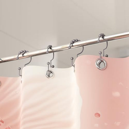 Titanker Shower Curtain Hooks Rings, Rust-Resistant Metal Double Glide Shower Hooks for Bathroom Shower Rods Curtains, Set of 12 Hooks - Neutral Gray