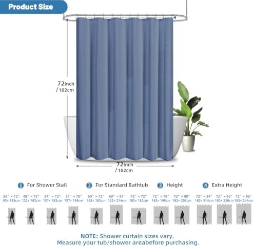 2-in-1 Waterproof Fabric Shower Curtain - No Separate Liner Needed, Hotel-Style Waffle Weave, Effortless Cleaning & Washable Bathroom Shower Curtain Set,72Wx72H,Moonlight Blue
