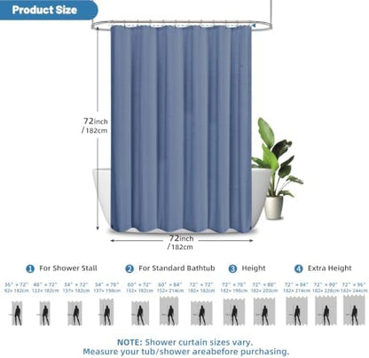 2-in-1 Waterproof Fabric Shower Curtain - No Separate Liner Needed, Hotel-Style Waffle Weave, Effortless Cleaning & Washable Bathroom Shower Curtain Set,72Wx72H,Moonlight Blue
