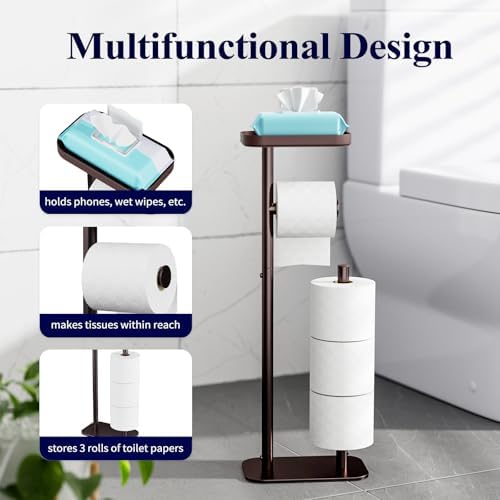 Kitsure Metal Toilet Paper Holder Free Standing, Medium, Brown