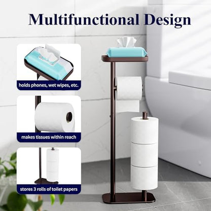 Kitsure Metal Toilet Paper Holder Free Standing, Medium, Brown