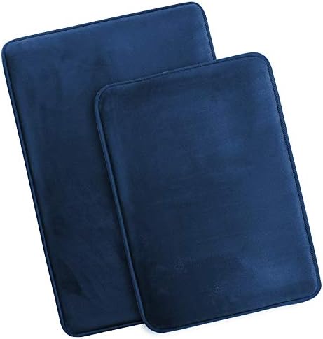 Clara Clark 2 Piece Bathroom Rugs Bath Mat Set, Velvet Memory Foam Bath Mats for Bathroom - Non-Slip, PVC Backing Bath Rugs, Washable - Dries Quickly, Blue