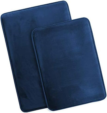 Clara Clark 2 Piece Bathroom Rugs Bath Mat Set, Velvet Memory Foam Bath Mats for Bathroom - Non-Slip, PVC Backing Bath Rugs, Washable - Dries Quickly, Blue