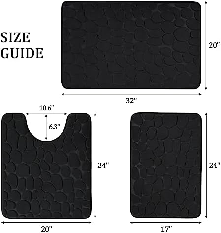 YIHOUSE Bathroom Rugs Mat Set, Memory Foam Bath Mat 3 Piece Black
