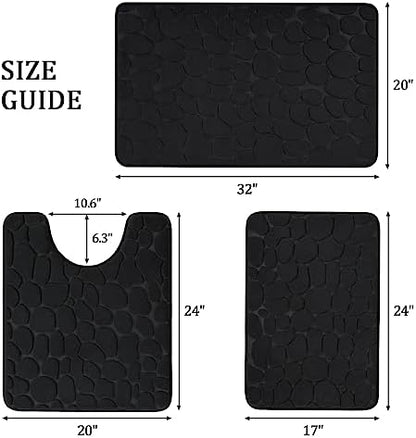 YIHOUSE Bathroom Rugs Mat Set, Memory Foam Bath Mat 3 Piece Black