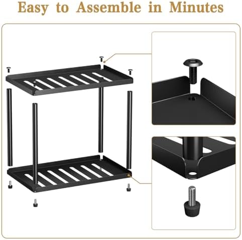 2 Tier Bathroom Counter Organizer, Rectangular Vanity Organizer Shelf, Skincare and Makeup Countertop Storage Rack for Kitchen, Bathroom, Bedroom, Black