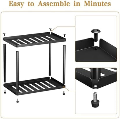 2 Tier Bathroom Counter Organizer, Rectangular Vanity Organizer Shelf, Skincare and Makeup Countertop Storage Rack for Kitchen, Bathroom, Bedroom, Black
