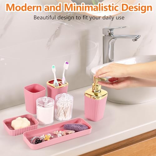 9 PCS Pink Bathroom Accessories Set with Trash Can Bathroom Accessory