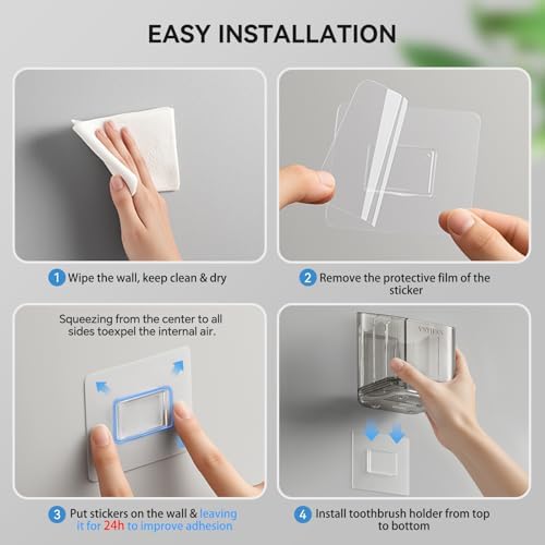 3 Slots Detachable Toothbrush Holders Wall Mounted for Bathrooms