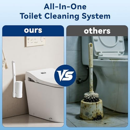 2-Pack Disposable Toilet Brush with 56 Refills, Toilet Cleaning System Starter Kit,Wall-Mounted Space-Saving Brush Set for Deep Bathroom, RV, and Home Cleaning