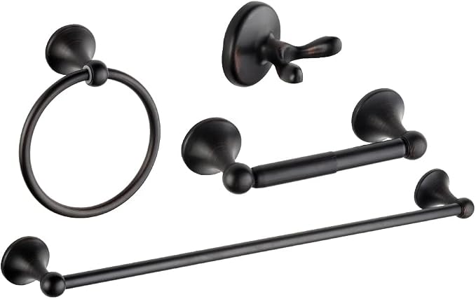 4 Piece Bathroom Accessory Set(Adjustable Towel Bar, Towel Ring, Toilet Paper Holder,Towel Robe Hook), Wall Mounted Bathroom Hardware Accessories Set,Oil Rubbed Bronze
