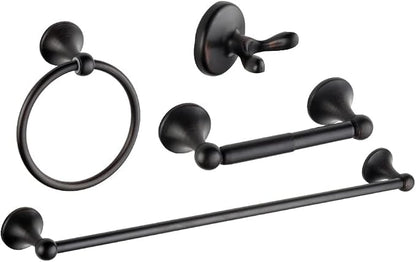 4 Piece Bathroom Accessory Set(Adjustable Towel Bar, Towel Ring, Toilet Paper Holder,Towel Robe Hook), Wall Mounted Bathroom Hardware Accessories Set,Oil Rubbed Bronze
