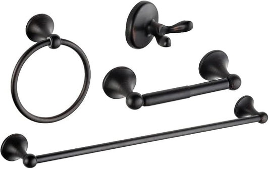 4 Piece Bathroom Accessory Set(Adjustable Towel Bar, Towel Ring, Toilet Paper Holder,Towel Robe Hook), Wall Mounted Bathroom Hardware Accessories Set,Oil Rubbed Bronze