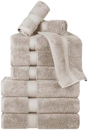 Superior Egyptian Cotton 800 GSM Plush & Absorbent, 9 Piece Set, Stone