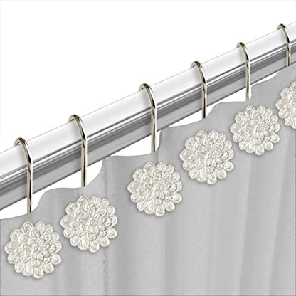 Zahari Home 13pc Rose Vine Bathroom Sheer Shower Curtain Sets Sheer Shower Curtain & 12 Shower Bathroom Hooks Modern Classic Luxury Contemporary Decor Beige Shower Curtain Set