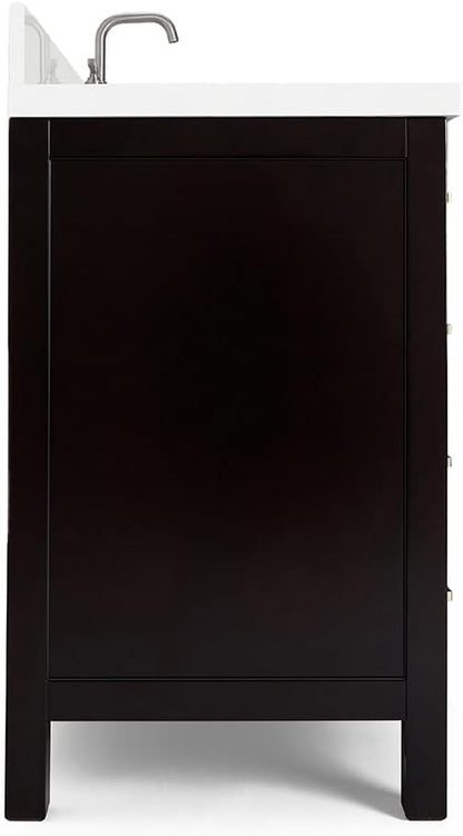 ARIEL Cambridge 36-inch Bathroom Vanity with Sink,Solid Wood, 1.5-inch Pure White Quartz Countertop & Backsplash, Single Oval Porcelain Sink, 2 Soft Closing Doors, 5 Dovetail Drawers, Espresso