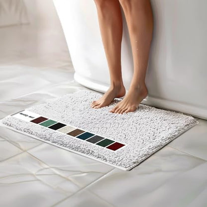 Muddy Mat® | Chenille Bathroom Rugs Quick Dry Microfiber Mats Non Slip Washable, Extra Thick, Soft and Highly Absorbent Bath Mats for Bathroom, Kitchen, and Shower Floor - White 19"x30"