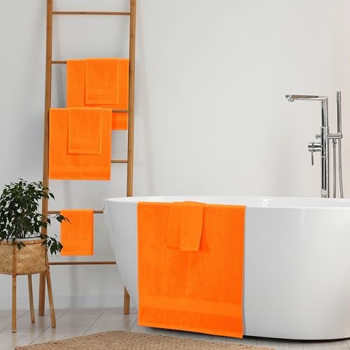 Belizzi Home 8 Piece Towel Set 100% Ring Spun Cotton, 2 Bath Towels 27x54, 2 Hand Towels 16x28 and 4 Washcloths 13x13 - Ultra Soft Highly Absorbent Machine Washable Hotel Spa Quality - Orange
