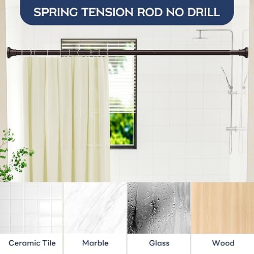 Adjustable Shower Curtain Rod 31-80 Inch, Never Rust Stainless Steel Brown Tension Rod, 1" Heavy Duty No-Drill for Bathroom, Kitchen & Closet