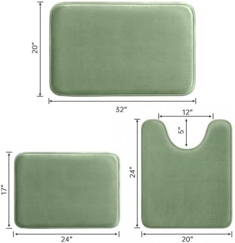 HUXMEYSON 3-Piece Memory Foam Bathroom Rug Set, Grey Green