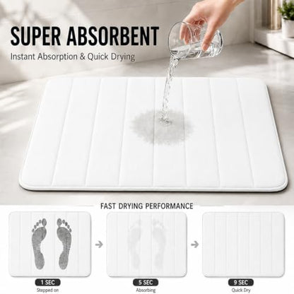 Memory Foam Bath Mat Set 3 Piece，Super Soft Absorbent Bathroom Rug Non Slip, Quick Dry,Machine Wash, Perfect Plush Bathroom Rugs,Home Decor Accessories,White