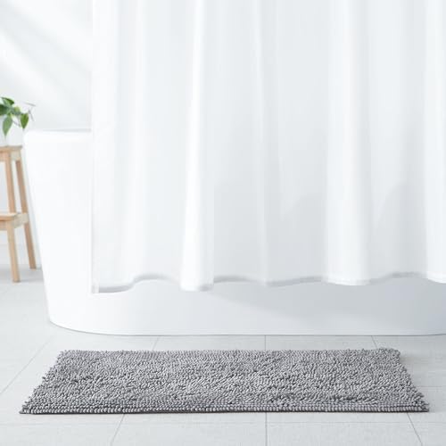 Amazon Basics Platinum Bathroom Rug Mat, Ultra Absorbent Plush Shag, Non-Slip, Quick Drying, Machine Washable, 21" x 34"