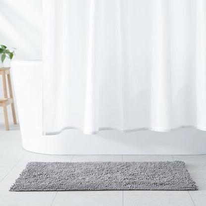 Amazon Basics Platinum Bathroom Rug Mat, Ultra Absorbent Plush Shag, Non-Slip, Quick Drying, Machine Washable, 21" x 34"
