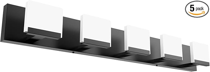 Ralbay LED Modern Bathroom Vanity Light - 5 Light Acrylic Matte Black Vanity Lighting Fixture