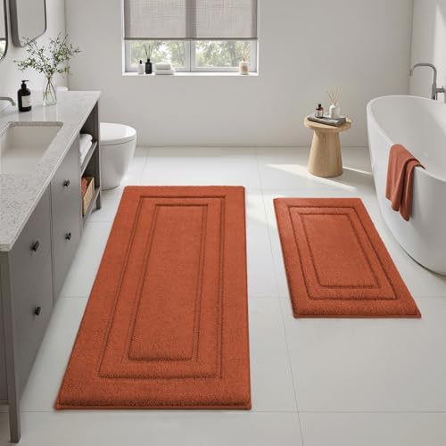 HOMEIDEAS Bathroom Rugs Sets 2 Piece, Extra Long Bath Mat Burnt Orange