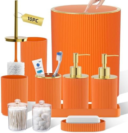 Orange Bathroom Accessories Set, 10PC Bathroom Set