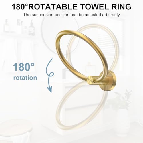 SetSail Towel Holder Screw-in Brushed Gold Towel Ring for Bathroom Wall