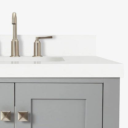 ARIEL Cambridge 36-inch Bathroom Vanity with Sink,Solid Wood, 1.5-inch Pure White Quartz Countertop & Backsplash, Single Rectangular Porcelain Sink, 2 Soft Closing Doors, 5 Dovetail Drawers, Grey