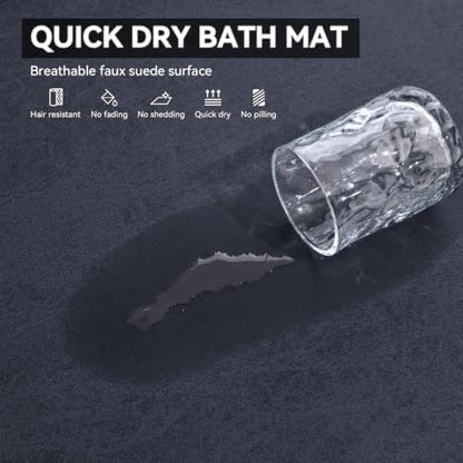 MontVoo -Bath Mat Rug-Rubber Backing Non Slip Quick Dry Absorbent Thin Bathroom Rugs Fit Under Door-Faux Suede Surface Bathroom Floor Mats-Shower Rug for in Front of Bathtub Shower Navy 17"x27.5"