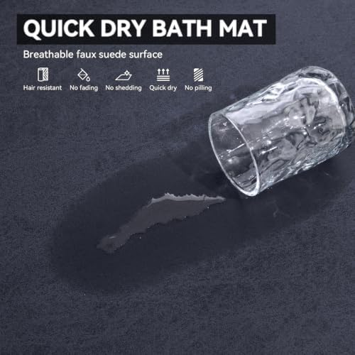 MontVoo -Bath Mat Rug-Rubber Backing Non Slip Quick Dry Absorbent Thin Bathroom Rugs Fit Under Door-Faux Suede Surface Bathroom Floor Mats-Shower Rug for in Front of Bathtub Shower Navy 20"x32"