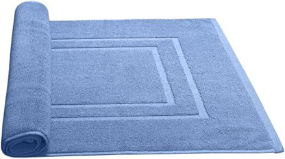 Feather & Stitch 2 Piece Towel Like Bath Mats (30x21 Inch) 100% Cotton Terry Bath Mats, Bathroom Shower Floor Mats [NOT A Bathroom Rug], Soft Absorbent Washable Mats - Faded Denim