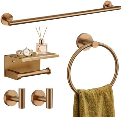 TURS Brushed Rose Gold 5-Piece Bathroom Hardware Set SUS304 Stainless Steel Towel Bar Set Towel Racks for Bathroom Wall Mounted, 23.6-Inch