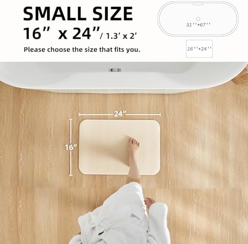 TYUU Thin Bath Mat, Small Bathroom Rugs Non Slip Washable, 16x24 Beige