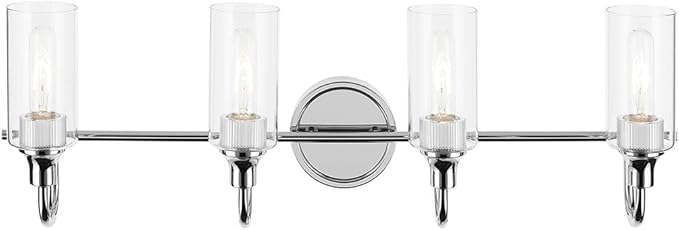 Kichler Kavi 31.5" 4-Light Vanity Light with Clear Glass in Chrome, Damp Rated, for Bathroom, Powder Room, Over a Mirror, (31.5" W x 10" H), 55212CH