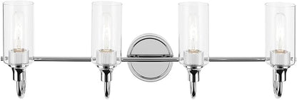 Kichler Kavi 31.5" 4-Light Vanity Light with Clear Glass in Chrome, Damp Rated, for Bathroom, Powder Room, Over a Mirror, (31.5" W x 10" H), 55212CH