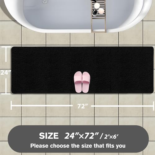 Bathroom Runner Rug 24 x 72 Non Slip – Extra Long Bath Mat | Absorbent and Washable Thick Chenille Runner Rug for Bathroom, Shower, Tub, Sink(Black)