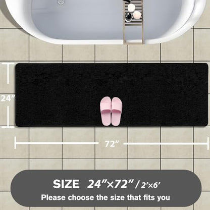Bathroom Runner Rug 24 x 72 Non Slip – Extra Long Bath Mat | Absorbent and Washable Thick Chenille Runner Rug for Bathroom, Shower, Tub, Sink(Black)