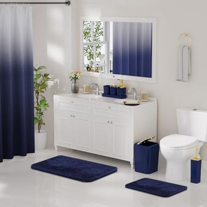 XLHOMO Bathroom Accessory Set - 24PCS Luxury Bathroom Accessories Set, Bathroom Sets with Shower Curtain and Rugs, Blue Bathroom Set with Trash Can, Toothbrush Holder & Soap Dispenser for Home Decor