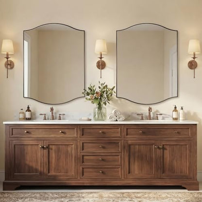 ANDY STAR 30"x40" Bronze Bathroom Mirror, Rectangle Scalloped Wall Mirror in Stainless Steel Metal Frame, Modern Brushed Bronze Finish with Curved Edge Design, Wall-Mount Mirror for Bathroom, Entryway