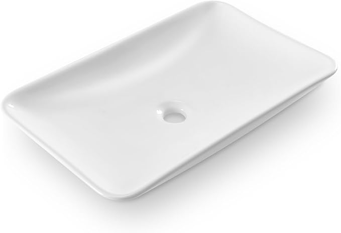 24*15 Inch Glossy White Modern Art Countertop Bathroom Vessel Sink, Decorative-Functional Ceramics Rectangle Vessel Sinks, Elegant Above Counter Large Washbasin Bowl for Bathroom Vanity, RVs